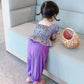 Girls Suit Summer Thin Korean Style Floral Short Sleeved Trousers Two Piece Set Casual Wear with Ruffles Puff Sleeve