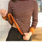Knitwear Sweaters Stripe Prints High Collar Long Sleeve Pullover Plus Cashmere Bottoming Shirts