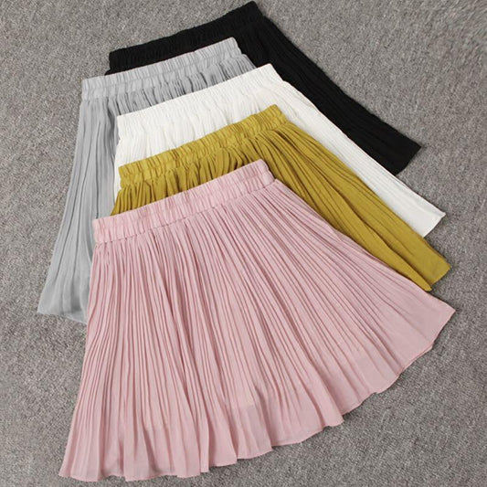 High Waist Chiffon Pleated Skirt Women Summer Mini Skirt Sexy Beach Skirt Short Ladies Skirts