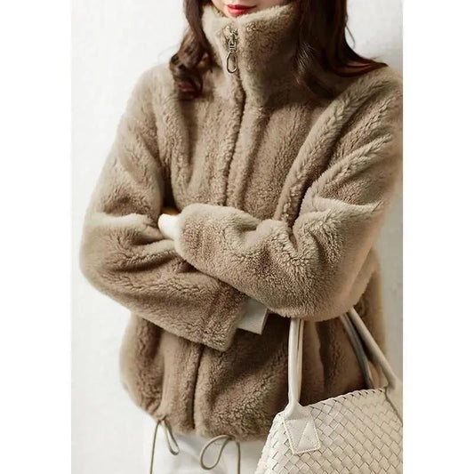 Spring Thick Coat Women's Double-sided Coral Fleece Warm Turtleneck Sweater Female Cardigan Zipper Fleece Jacket