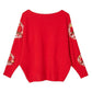 Outer Wear Loose Bat Sleeve Knit Sweater Large Size Lace Casual Sweater Spring and Autumn Print Top Coat