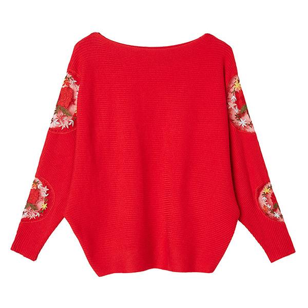 Outer Wear Loose Bat Sleeve Knit Sweater Large Size Lace Casual Sweater Spring and Autumn Print Top Coat
