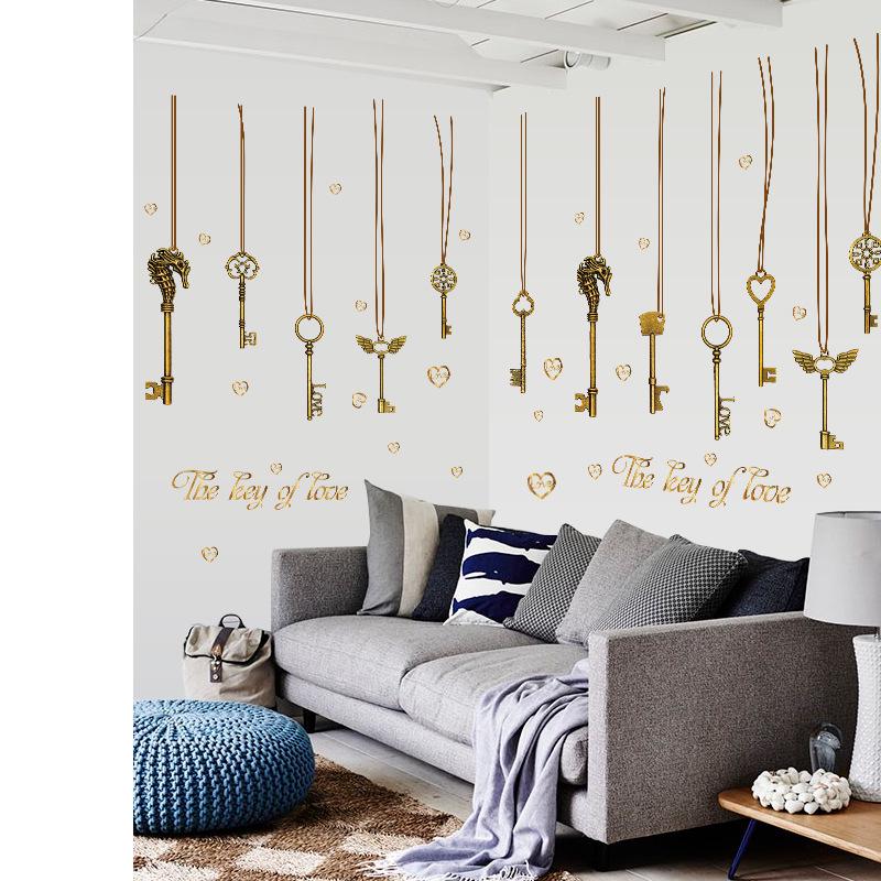 Warm key living room TV sofa background decorative painting PVC wall stickers the key of love