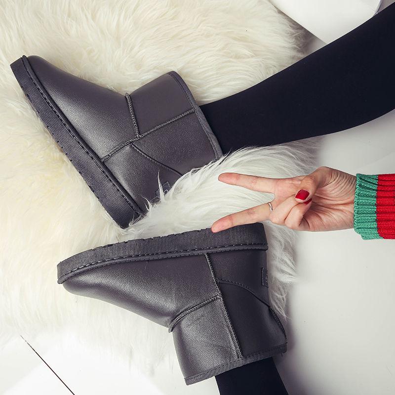 2019 Women Snow Boots Winter Fur Ankle Boot Female Bowtie Warmer Plush Flat Slip on Ladies Shoes