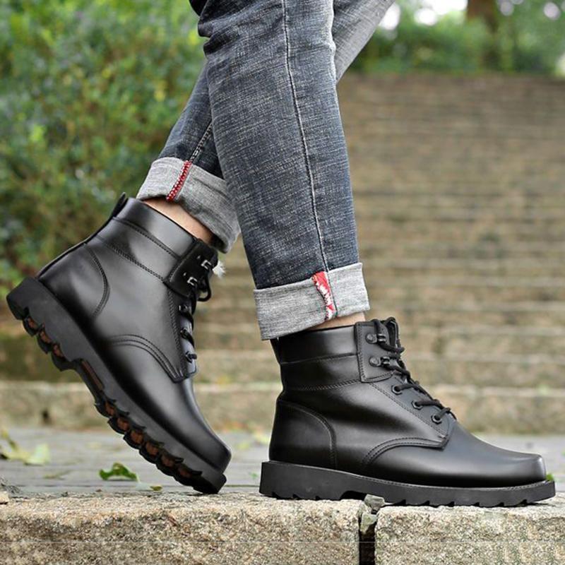 New Faux Leather Boots Winter Cotton Boots for Men and Women Warm Cotton Shoes Combat Boots Non-slip Thick-soled Martin Boots