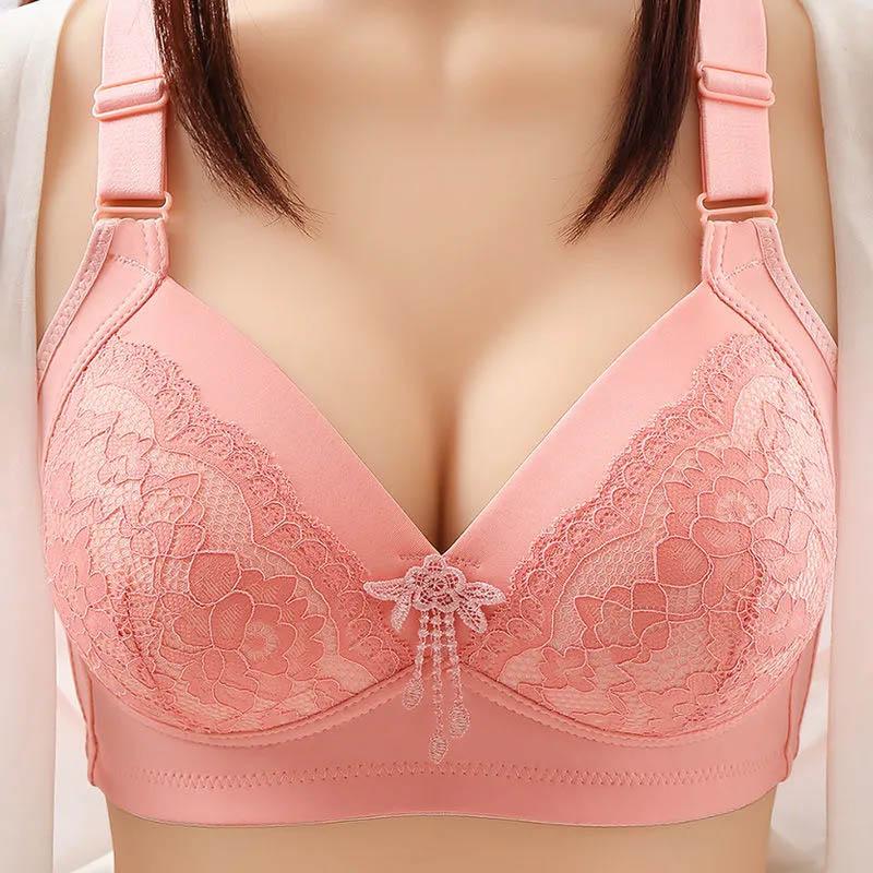 Women's Full Cup Thin Section Big Breasts Show Small No Steel Ring To Receive Auxiliary Breasts Anti-sagging Non-magnetic Large Size Bra