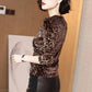 Women's Spring and Autumn V-Neck T-Shirt Leopard Print Large Size Loose Long Sleeve Top