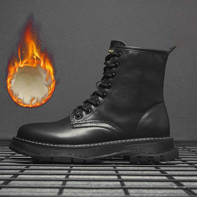 Leather Martin Boots Men's High Help Cotton Velvet Boots Thick Bottom Zipper Men's Boots Motorcycle Boots Casual Men's Snow Boots