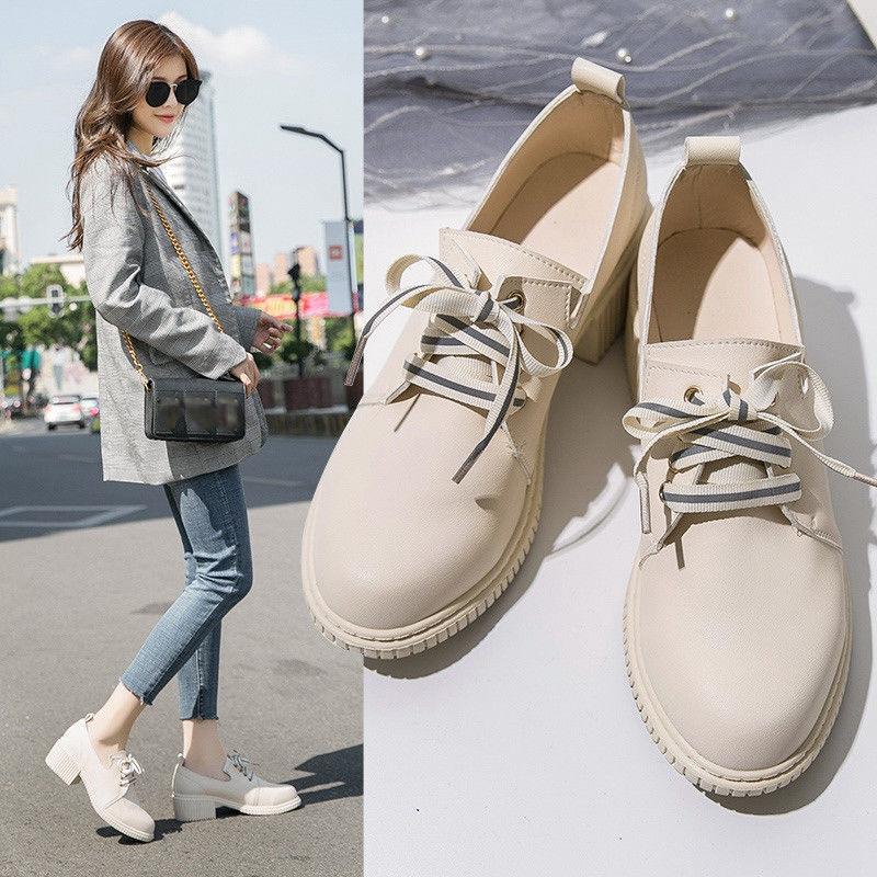 Mid-heel Single Shoes Women's Shoes Spring Wild Autumn Shoes British Style High Thick Heel Small Leather Shoes