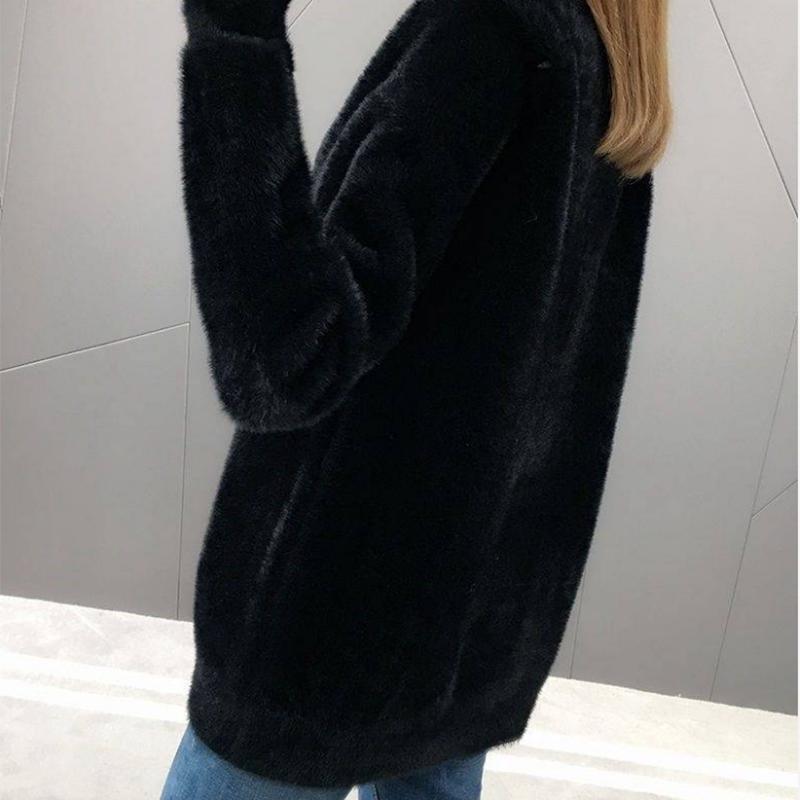 Half Turtleneck Solid Color Long Sleeve Pullover Sweater Mink Cashmere Sweater Thicken