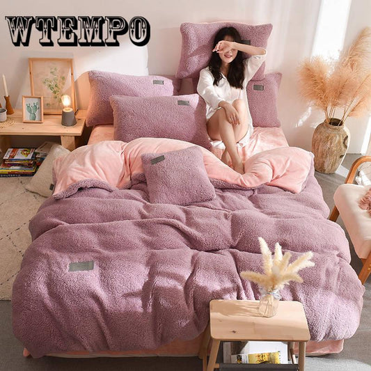 4pcs  Duvet Cover Flannel Fleece Winter Duvet Cover Comforter Case Winter Warm Plush Duvet Cover