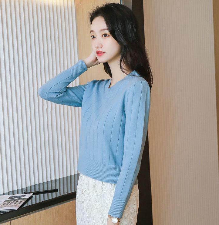 Small Short Knit Bottoming Shirt Women's Slim Fit Inner Pullover V-neck Sweater