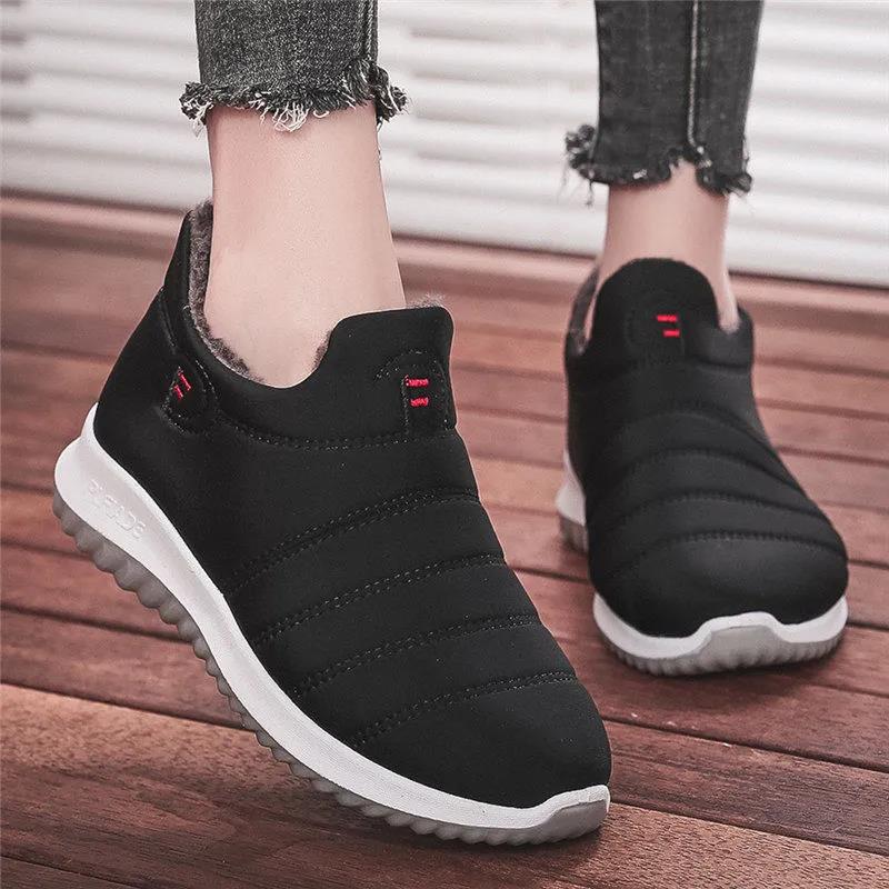 Winter Fleece Warm Sports Shoes Walking Shoes Flat Non-slip Women's Cotton Shoes