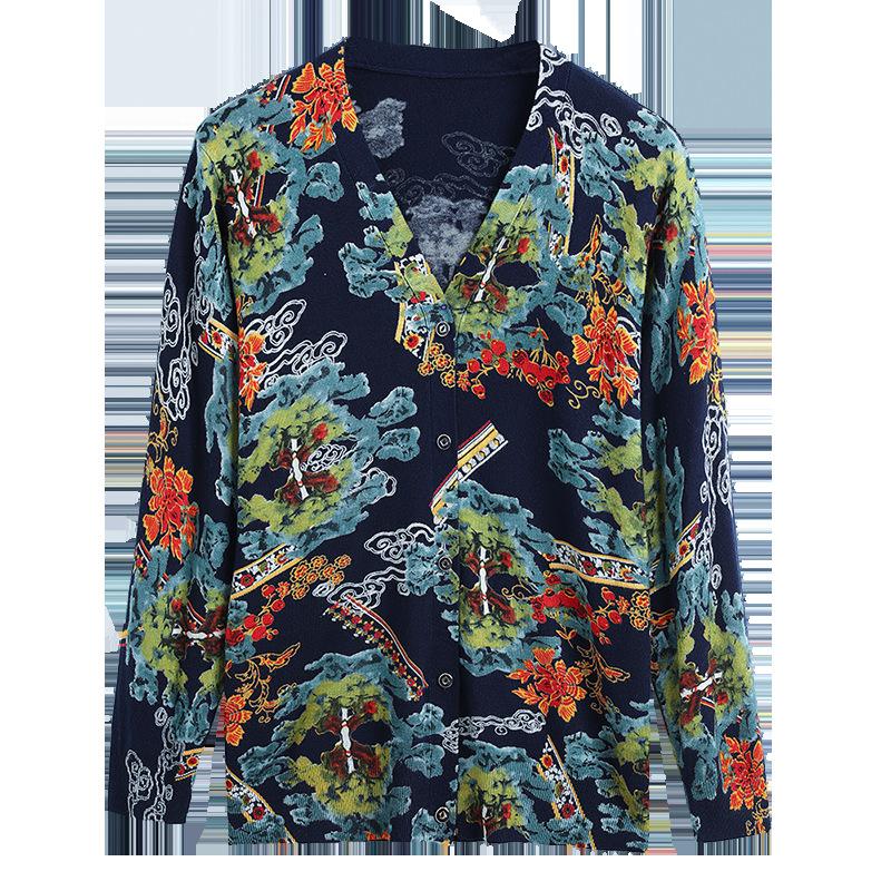 Women's High-end Cardigan Short Woolen Cardigan 3D Flower Print Sweater Coat Plus Size Wool Coat Knitwear