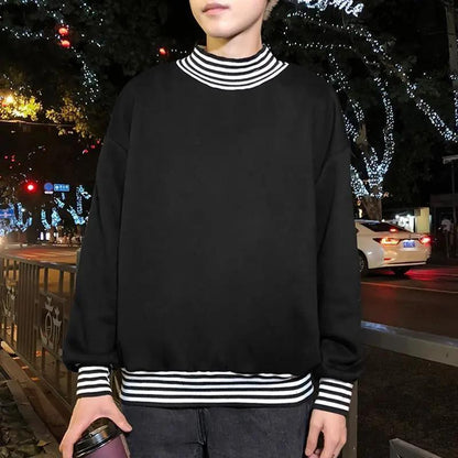 Boys Warm and Comfortable Sweater Loose Round Neck Plus Velvet Thick Winter Without Hood and Velvet