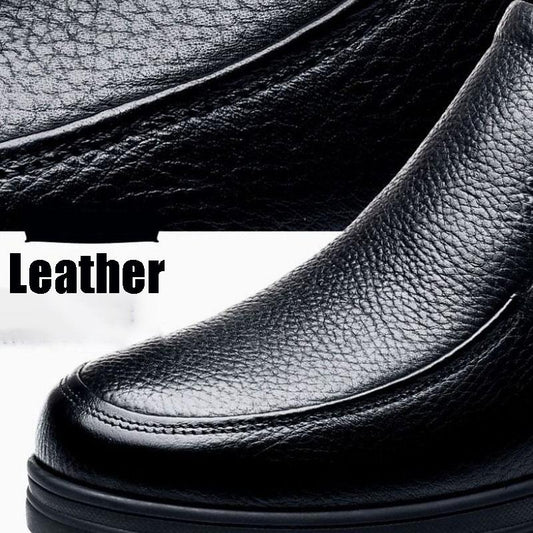 Winter Genuine Leather Men's  Sheep Fur Boots British Style Warm Casual High Top Cotton Shoes Ankle Boots