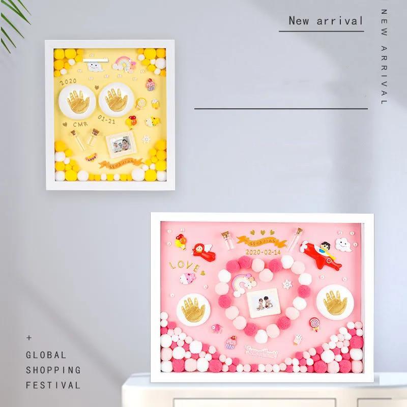 Baby's Hand and Foot Printing Mud Fetal Hair Souvenir Photo Frame Permanent Full Moon Hundred Day Gift Newborn Baby's Hand and Foot Prints