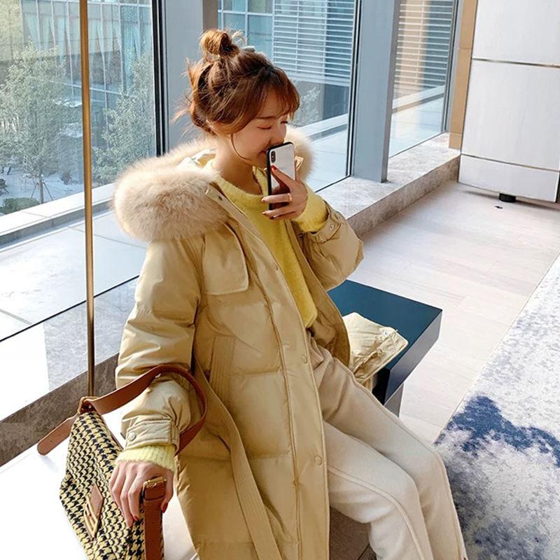 Down Jacket Women's Mid-length White Duck Down Student Korean Style Slim Coat Female Ins Winter