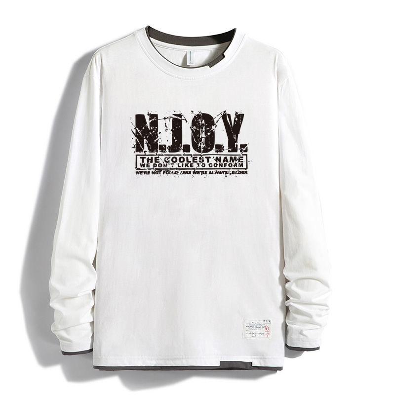 Long-sleeved T-shirt Men's Round Neck Printing Stitching Loose All-match Sweater Men's Clothing
