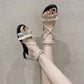 Roman Sandals Women's Summer Flat-bottom Straps All-match Casual Beach Shoes Women's One-word Buckle Flat Sandals Sweet and Light