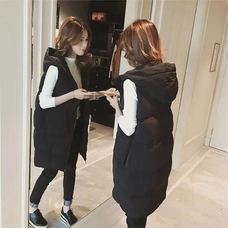 Winter Ladies Hooded Down Vest Jacket Fashion Glossy Down Cotton Sleeveless Jacket Thicken Warm Winter Vest
