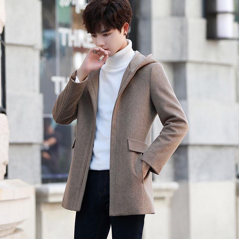 Winter Men's Jacket Men's Fashion Wool Woolen Coat Hooded Coat Men Winter Coat Warm Trench Coat