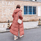 Hooded Stand-collar Down Padded Jacket Women's Loose and Thick Super Long Over-the-knee Cotton-padded Jacket Women's Warm Winter Padded Jacket