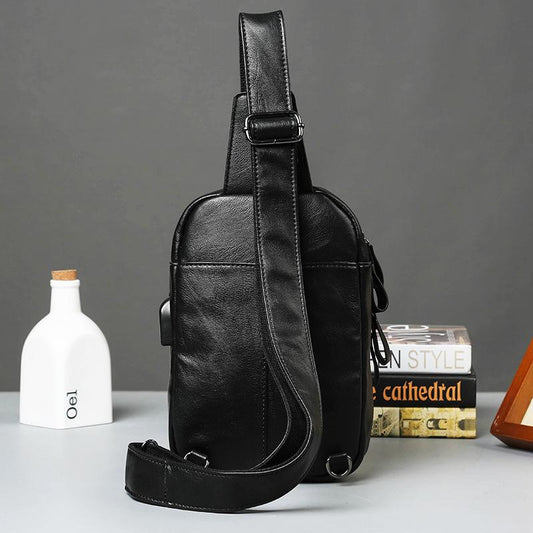 Chest Bag Men Soft Leather Large Capacity Lattice Crossbody Outdoor Sports Fitness Shoulder Bag