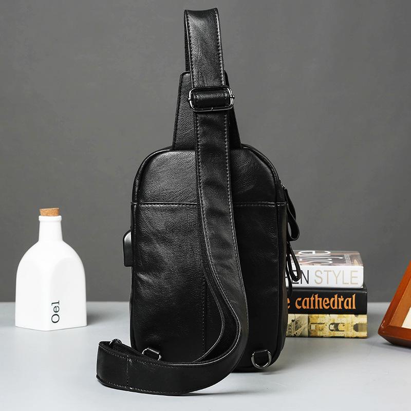 Chest Bag Men Soft Leather Large Capacity Lattice Crossbody Outdoor Sports Fitness Shoulder Bag