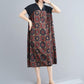 WTEMPO Ethnic Style Plus Size Ladies stitching Dress Summer V-Neck Long Dress Casual Mid-calf Length