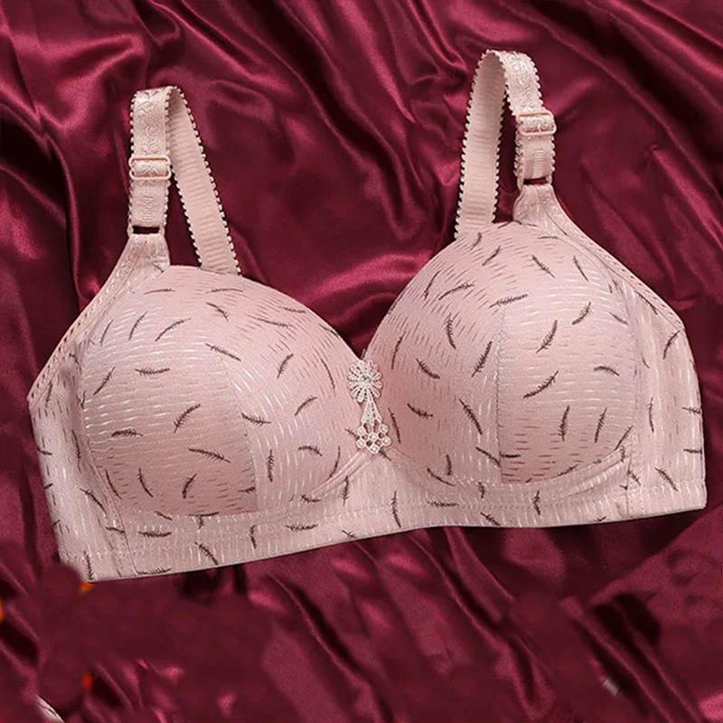 Women Printed Pattern Sexy No Steel Ring Large Size Thin Section Gathering Adjustable Anti-sagging Anti-glare Soft and Comfortable Full Cup Bra