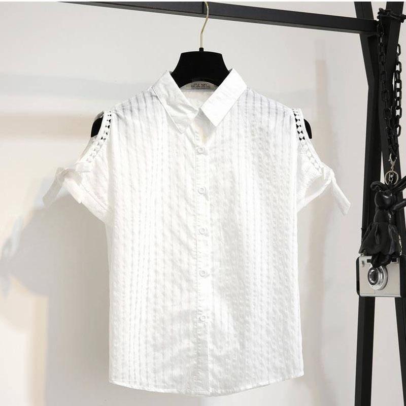 Short Set Summer Women Off-shoulder Short Sleeve Striped Shirt Loose Shorts Two-piece Suit