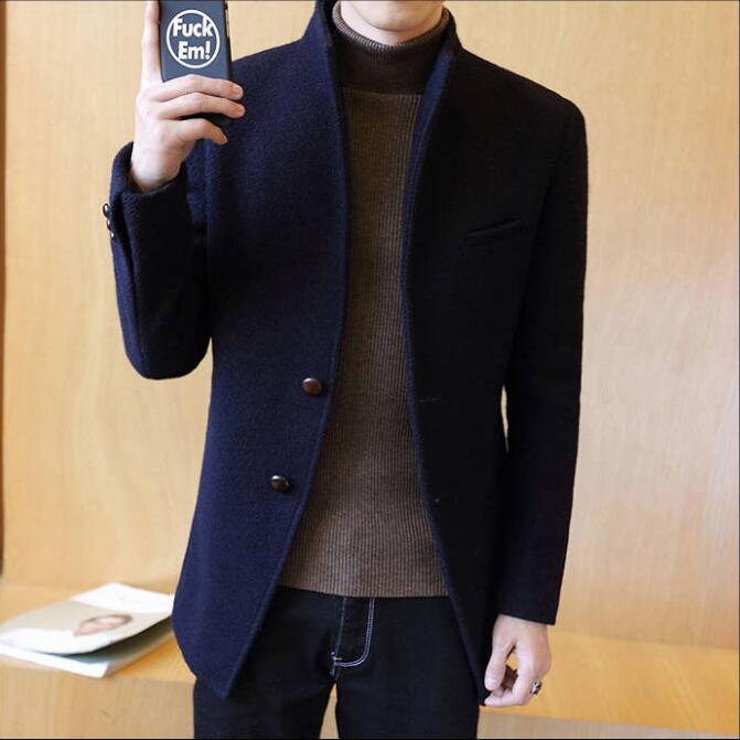 Men Winter Wool Coat Men's Jacket Solid Simple Blends Woolen Coat Male Trench Coat Casual Overcoat