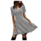Ladies Casual Elegant V-Neck Short Sleeve Floral Vintage Dress Slim Fit Swing Skirt