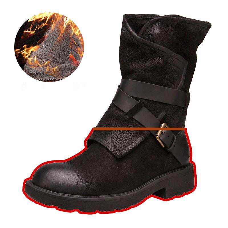 Suede Calfskin Martin Boots Women British Style Autumn Winterplus Plush  Leather Mid-Calf Boots