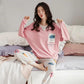 Women Pajamas Set Long Sleeve Pyjamas Suit Spring Autumn Sleepwear Winter Home Wear Loose Casual Pullover Round Neck Cute Nightwear Tops Pants