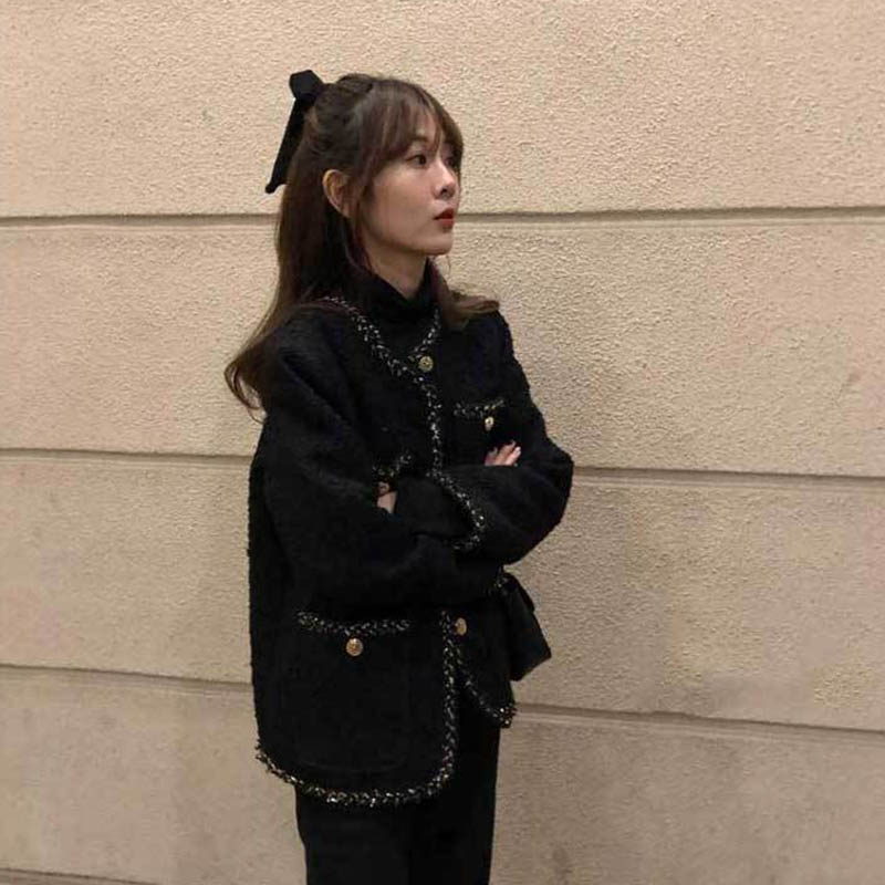 Mixed Gold Silk Tweed Small Coat Women Autumn and Winter Loose and Thin Color Matching Woolen Coat Women