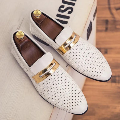 Summer British Fashion Men's Breathable Hollow Casual Shoes Men's Leather Shoes Men's Flats Shoes