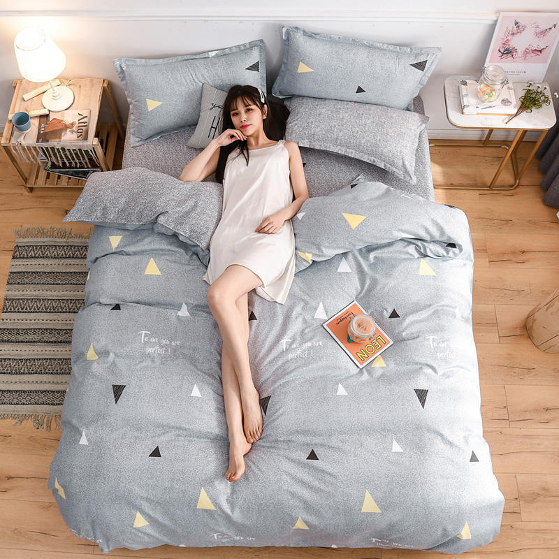 Thick Warm Pure Cotton Brushed Four-piece 100% Long-staple Cotton Student Dormitory Simple Bedding