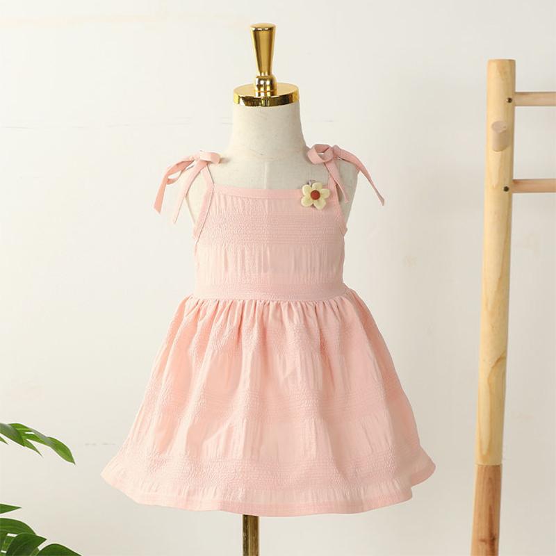Girls Summer Sling Dresssummer Solid Color Flower Children's Princess Dress Kid