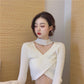 Sweater Design Knit Sweater Top Cross Short V-neck Halter Long-sleeved Autumn and Winter Tight Sweater Inner Base Shirt