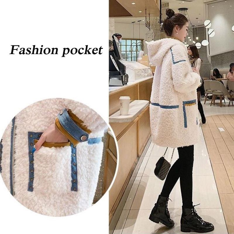 Autumn and Winter Lamb Fur Coat Hooded Thickened Fleece Jacket Mid-length Women's Fur Coat