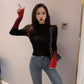 Color Matching Sweater Women's Retro Wild Style Slim Bottoming Sweater Long Sleeve