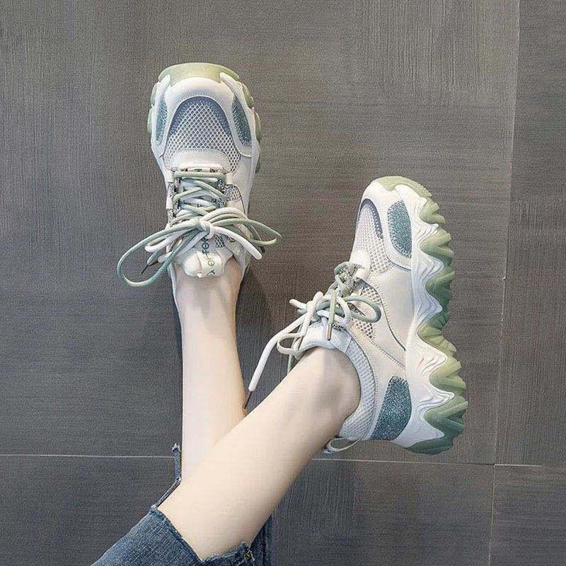 Sports Shoes Women Spring All-match Thick-soled Breathable Casual Shoes Mesh Sports Shoes Comfortable and Light