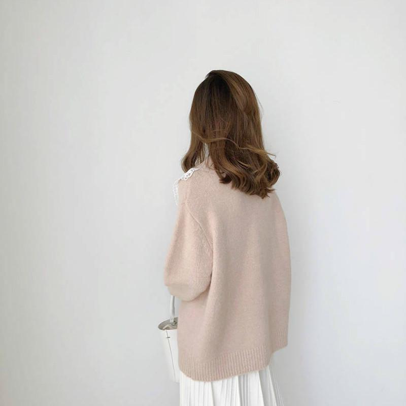 Pofulove Schoolgirl Lace O Neck Warm Knitwear Skin-friendly High Elasticity Girly Pullover Sweater