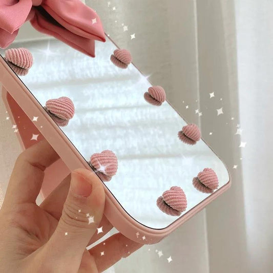Pink Bow Makeup Mirror Folding Mirror Desktop Creative Women Portable Makeup Mirror HD Cute