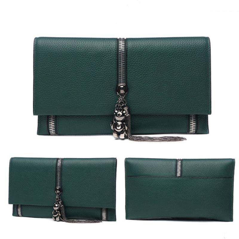 Cowhide Tassel Zipper Women's Clutch Bag Shoulder Bag Ladies Smooth Leather Wedding Evening Banquet Clutch Purse Elegance Luxury