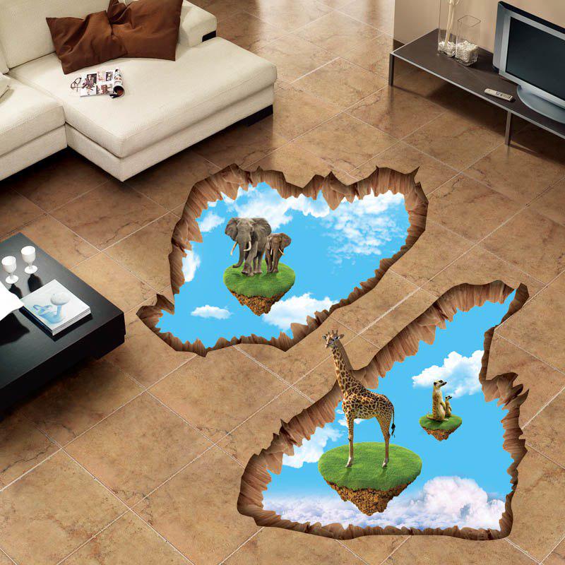 [Wall sticker] animal float island giraffe elephant clouds pvc 3d wall stickers for kids rooms kitch