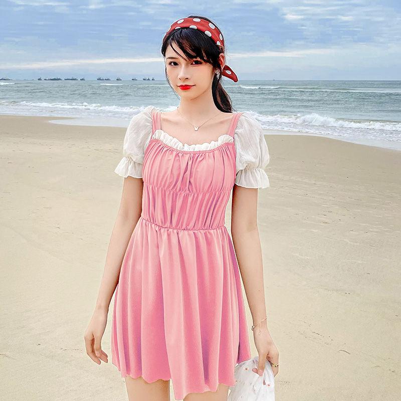 Swimsuit Women's Small Fragrant Wind Thin Belly Thin A-line Version Waist Thin Small Breasts Gathered Skirt-style Swimwear Sweet