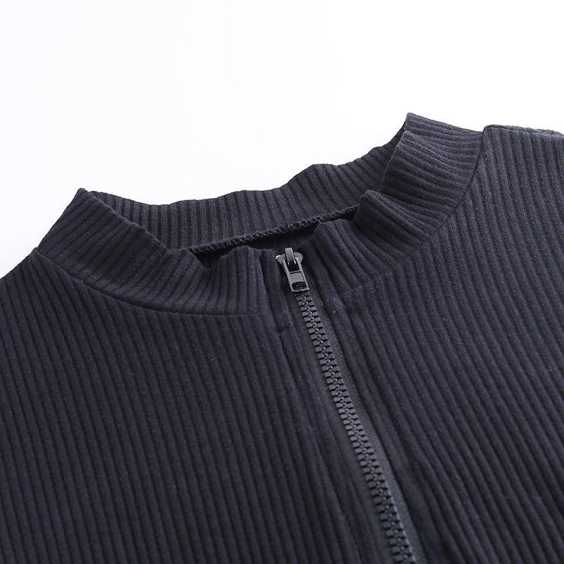 Pure Color Slim Zipper Dress Fashion Casual Sweater Autumn and Winter Women Bag Hip Skirt